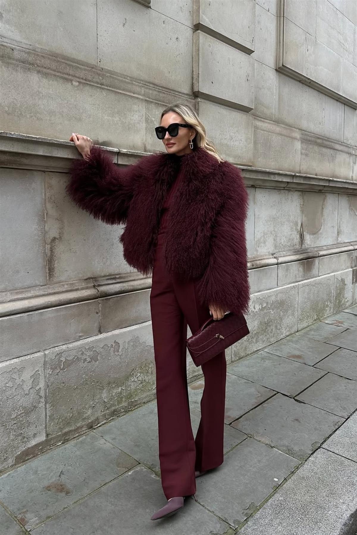 DUCIE BURGUNDY SHEARLING JACKET SMALL
