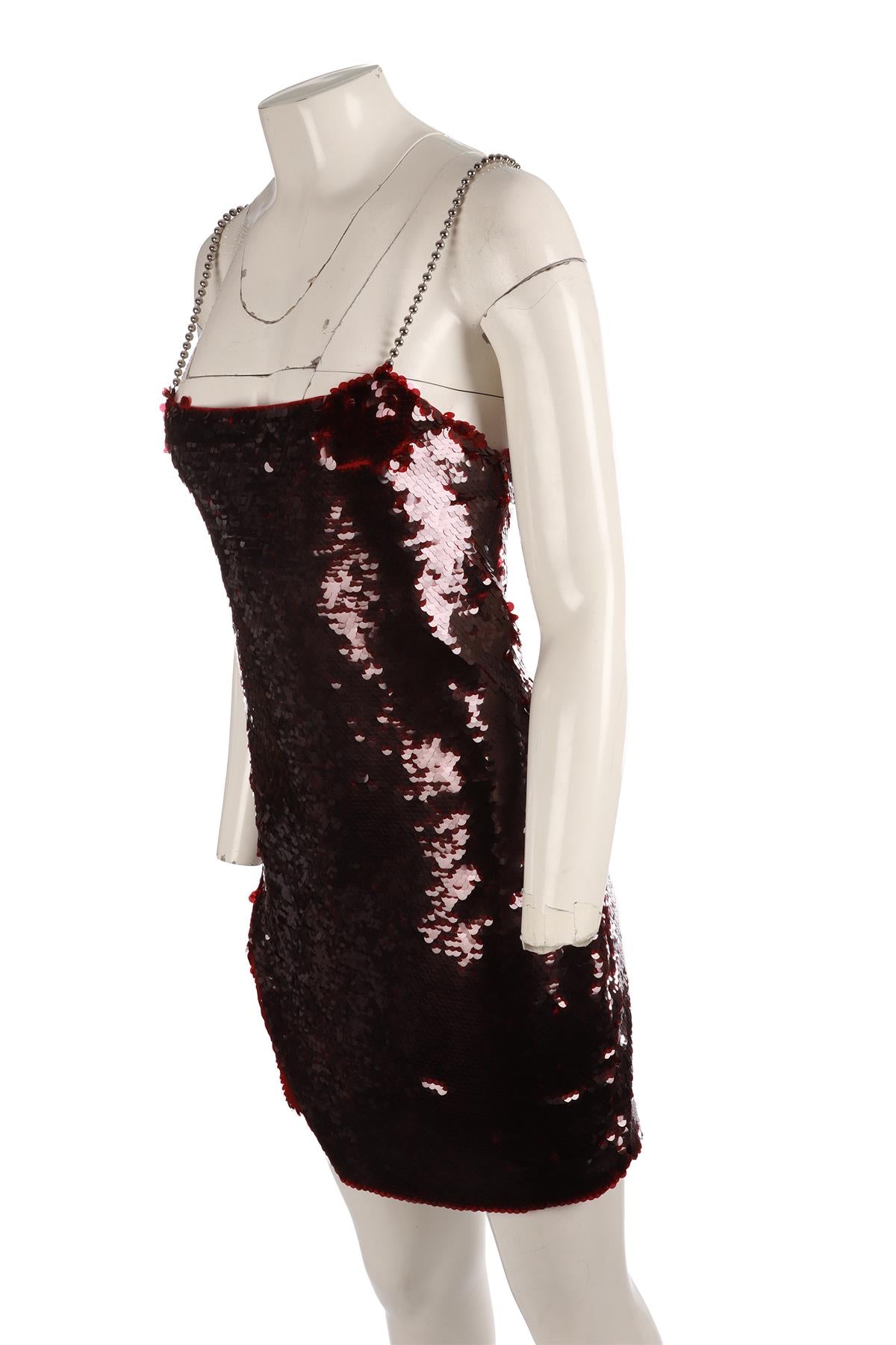 THE ATTICO BURGUNDY SEQUIN MINI DRESS IT 44 UK 12