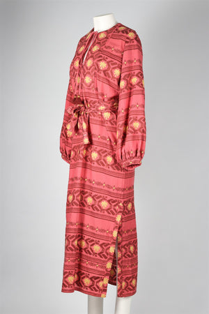 JOHANNA ORTIZ PINK LINEN BLEND MAXI DRESS UK 8