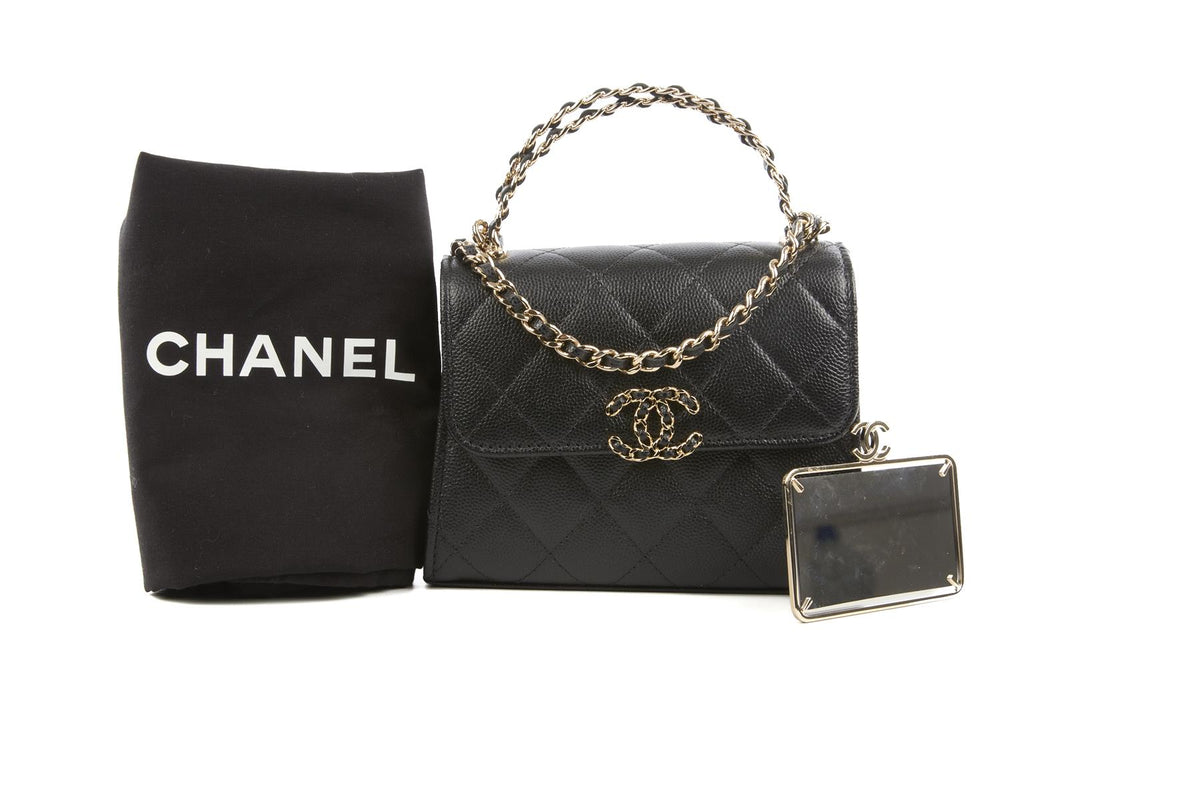CHANEL BLACK 2023 MINI QUILTED CAVIAR LEATHER TOTE BAG