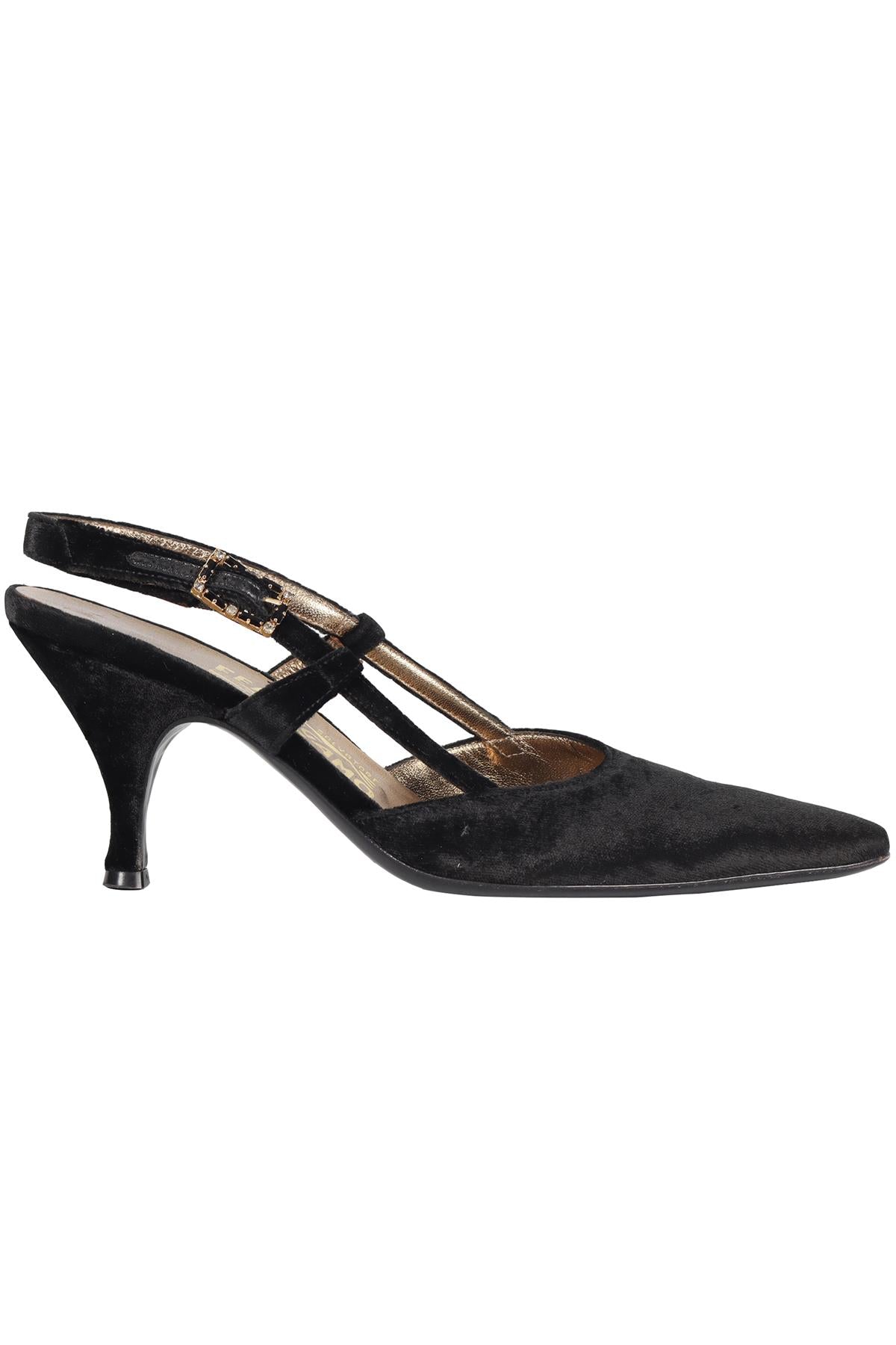 SALVATORE FERRAGAMO CRYSTAL AND VELVET SLINGBACK PUMPS EU 37 UK 4 US 7