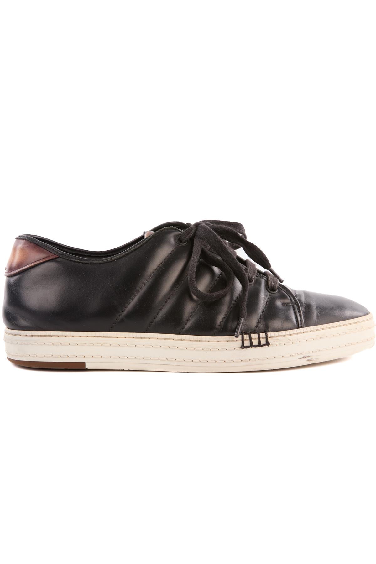 BERLUTI BLACK MEN'S LEATHER SNEAKERS UK 8.5 EU 42.5 US 9.5