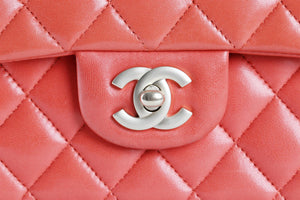 CHANEL ORANGE 2010 CLASSIC DOUBLE FLAP MEDIUM QUILTED LEATHER SHOULDER BAG