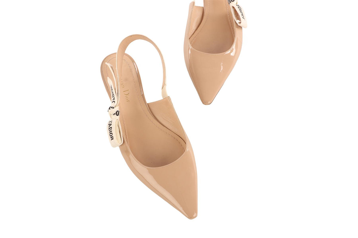 CHRISTIAN DIOR NUDE J'ADIOR PATENT LEATHER SLINGBACK BALLET FLATS EU 38 UK 5