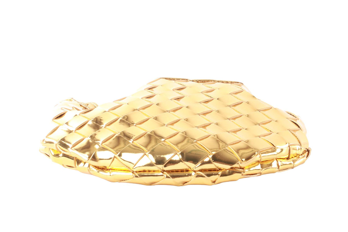 BOTTEGA VENETA GOLD SARDINE MINI INTRECCIATO LEATHER SHOULDER BAG