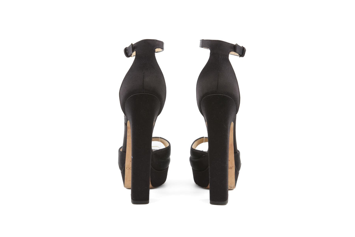 JIMMY CHOO BLACK SATIN PLATFORM SANDALS EU 38 UK 5 US 8
