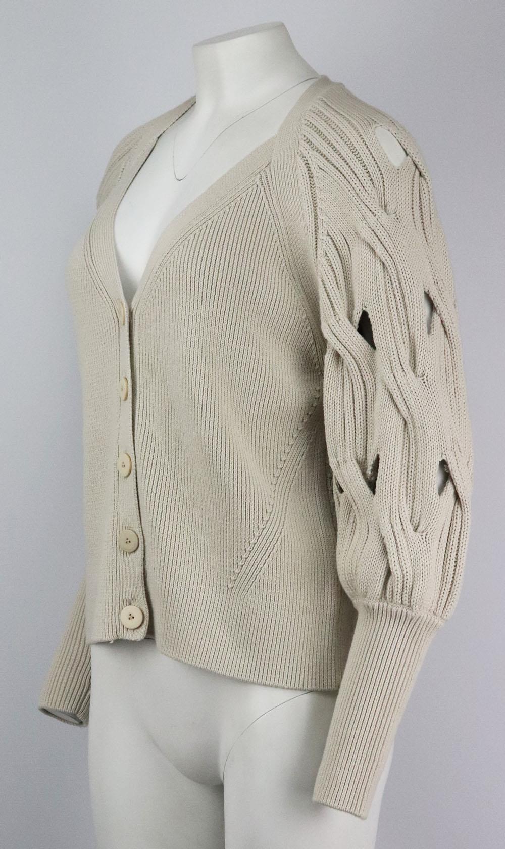 JONATHAN SIMKHAI CABLE KNIT WOOL AND COTTON BLEND CARDIGAN SMALL