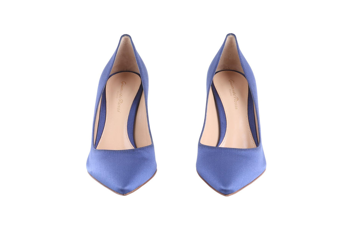 GIANVITO ROSSI BLUE SATIN PUMPS EU 38 UK 5
