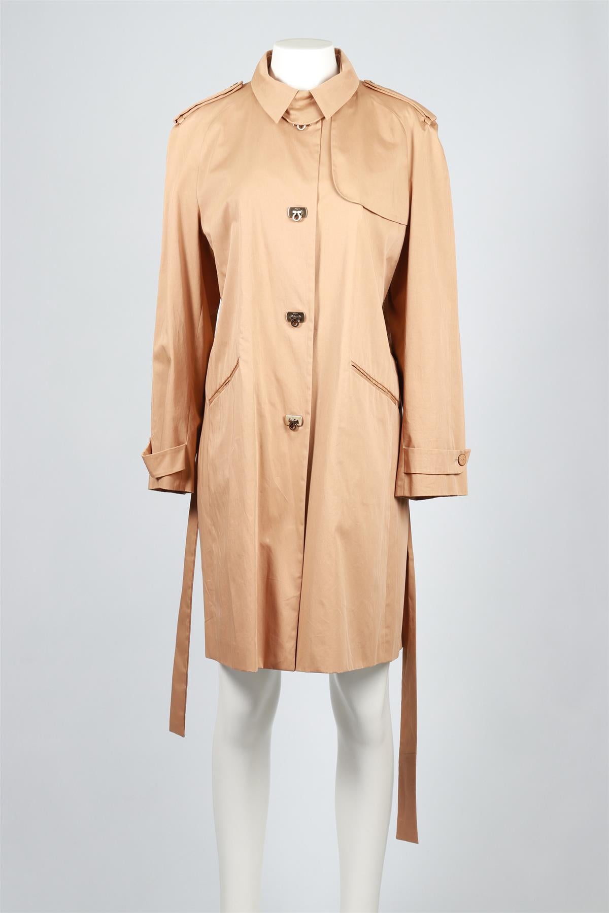 SALVATORE FERRAGAMO TAN VINTAGE SHELL TRENCH COAT IT 46 UK 14