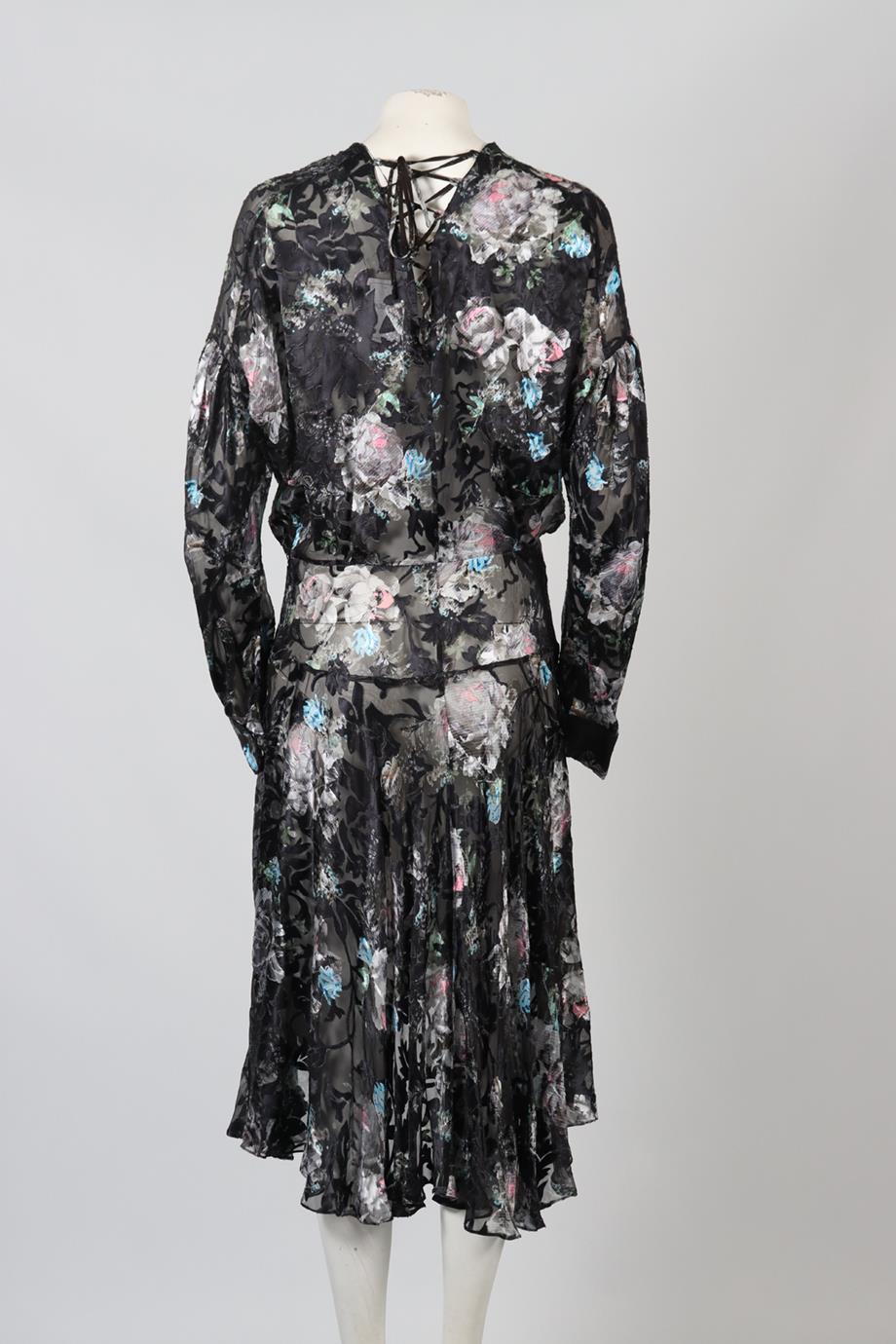 PREEN BY THORNTON BREGAZZI FLORAL PRINT SATIN MIDI DRESS LARGE