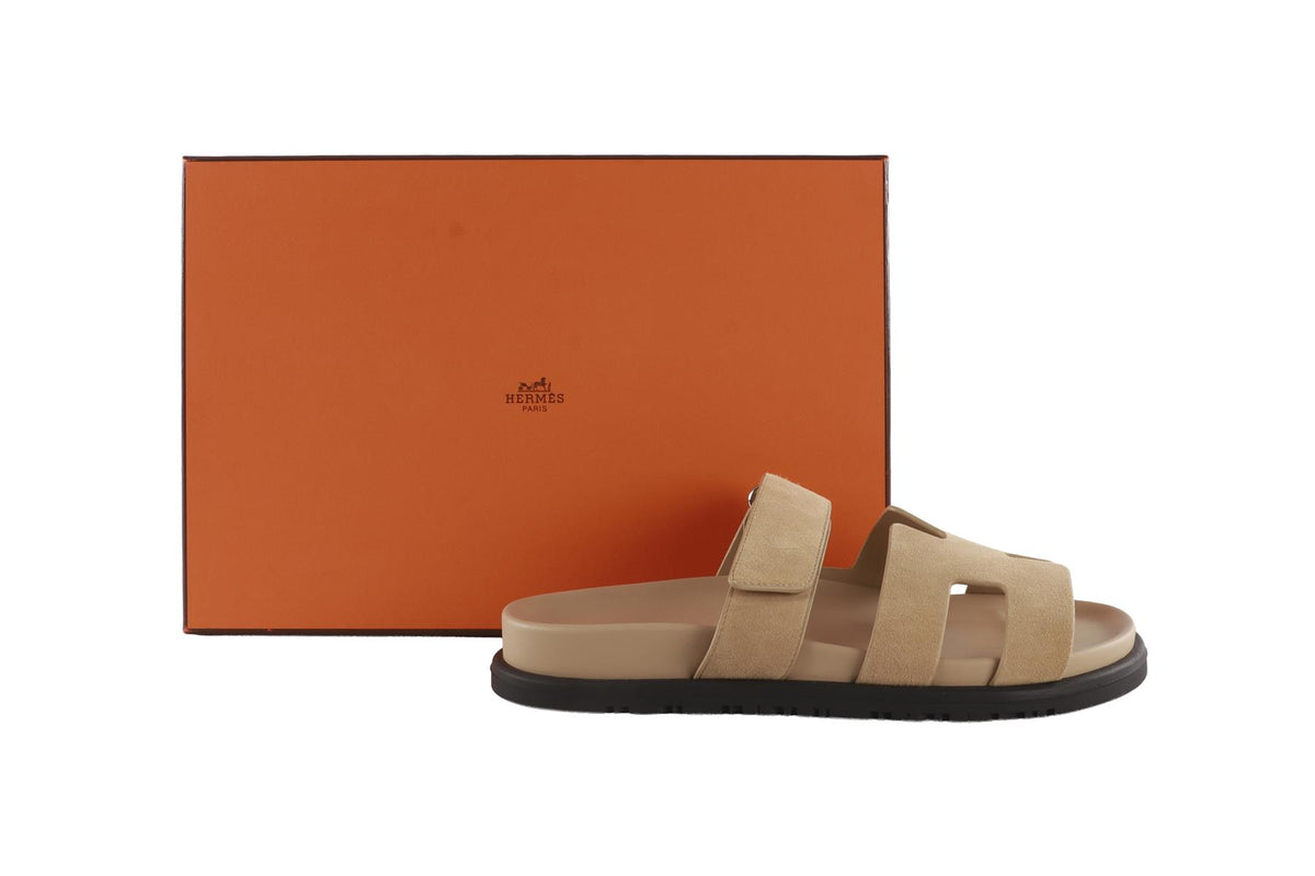 HERMÈS BEIGE CHYPRE SUEDE SANDALS EU 37 UK 4 US 7