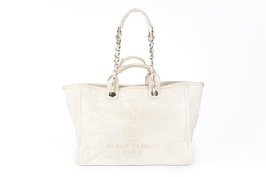 CHANEL ECRU 2016-2017 DEAUVILLE MEDIUM LEATHER TOTE BAG