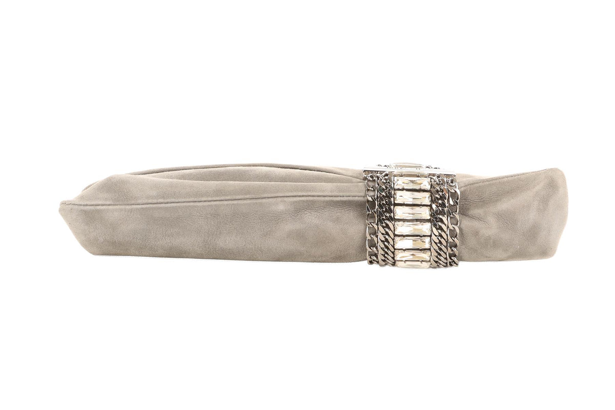 JIMMY CHOO GREY SUEDE CLUTCH