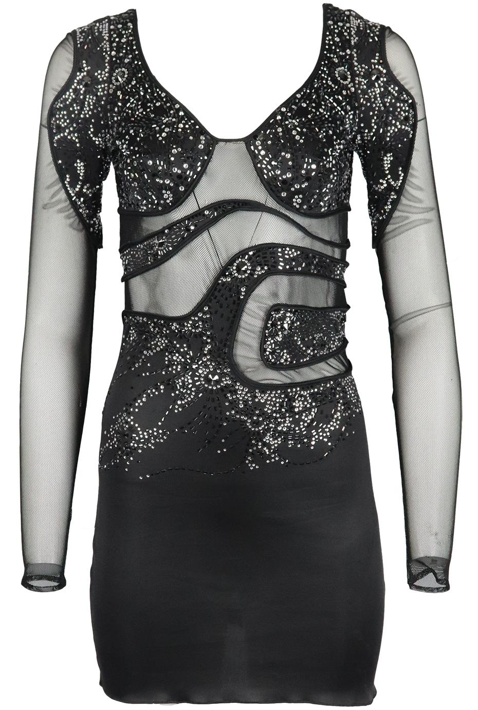 JITROIS CRYSTAL EMBELLISHED MESH AND STRETCH JERSEY MINI DRESS FR 36 UK 8