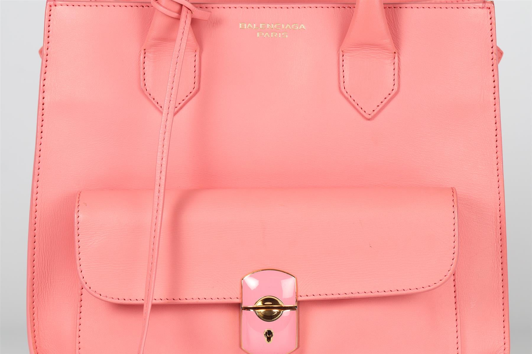 BALENCIAGA PINK PADLOCK ALL AFTERNOON LEATHER TOTE BAG