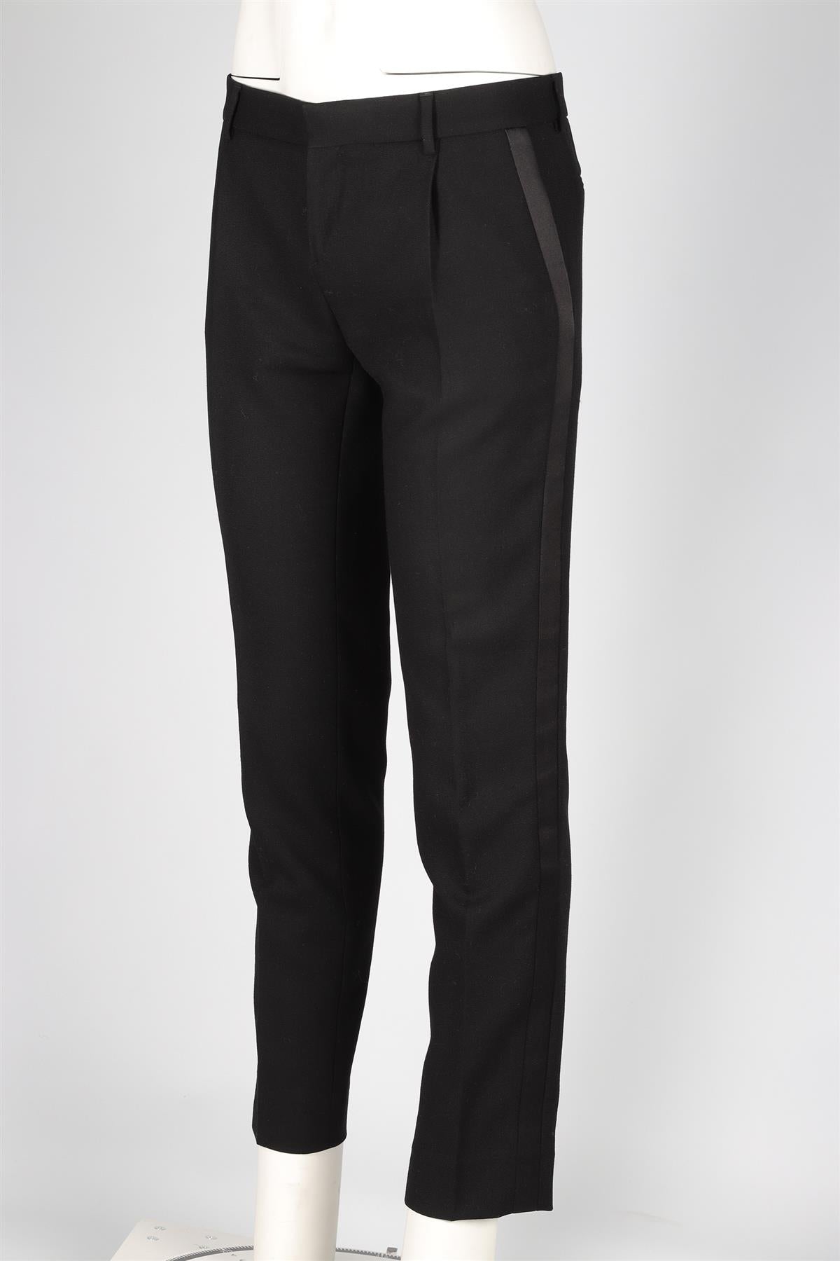 SAINT LAURENT BLACK WOOL STRAIGHT LEG PANTS FR 40 UK 12