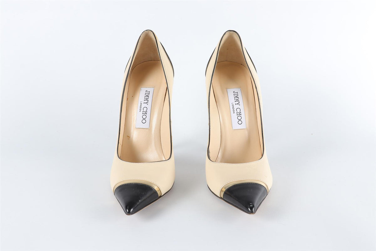 JIMMY CHOO CREAM LEATHER PUMPS EU 38.5, UK 5.5, US 8.5