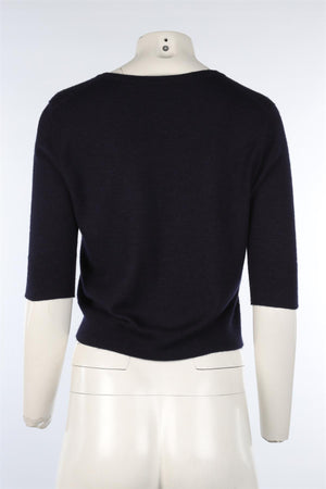 OSCAR DE LA RENTA NAVY KNIT CARDIGAN SMALL