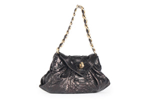 ZAGLIANI BLACK PYTHON SHOULDER BAG