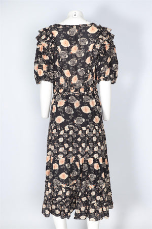 ULLA JOHNSON BLACK COTTON MAXI DRESS US 10 UK 14