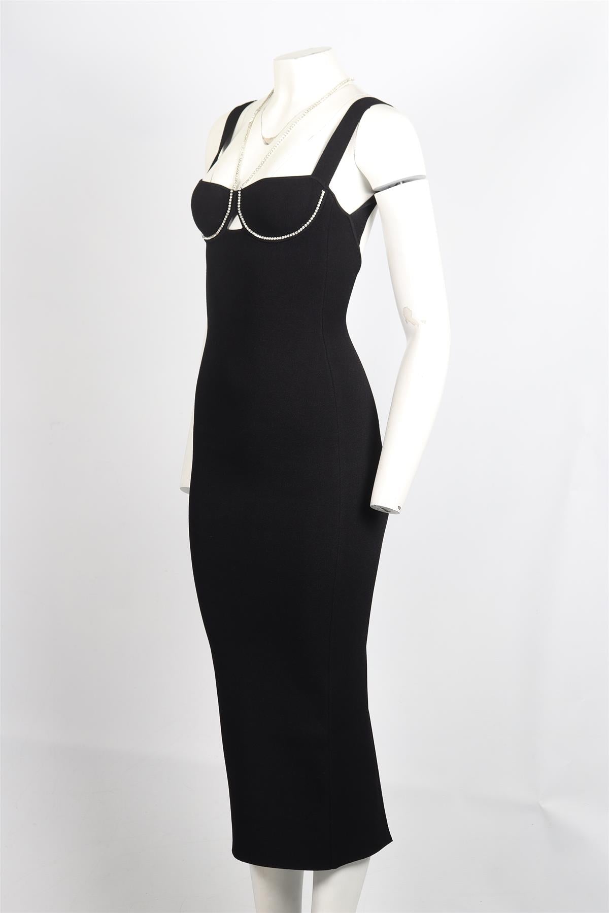 GALVAN LONDON CRYSTAL AND KNIT MIDI DRESS XSMALL
