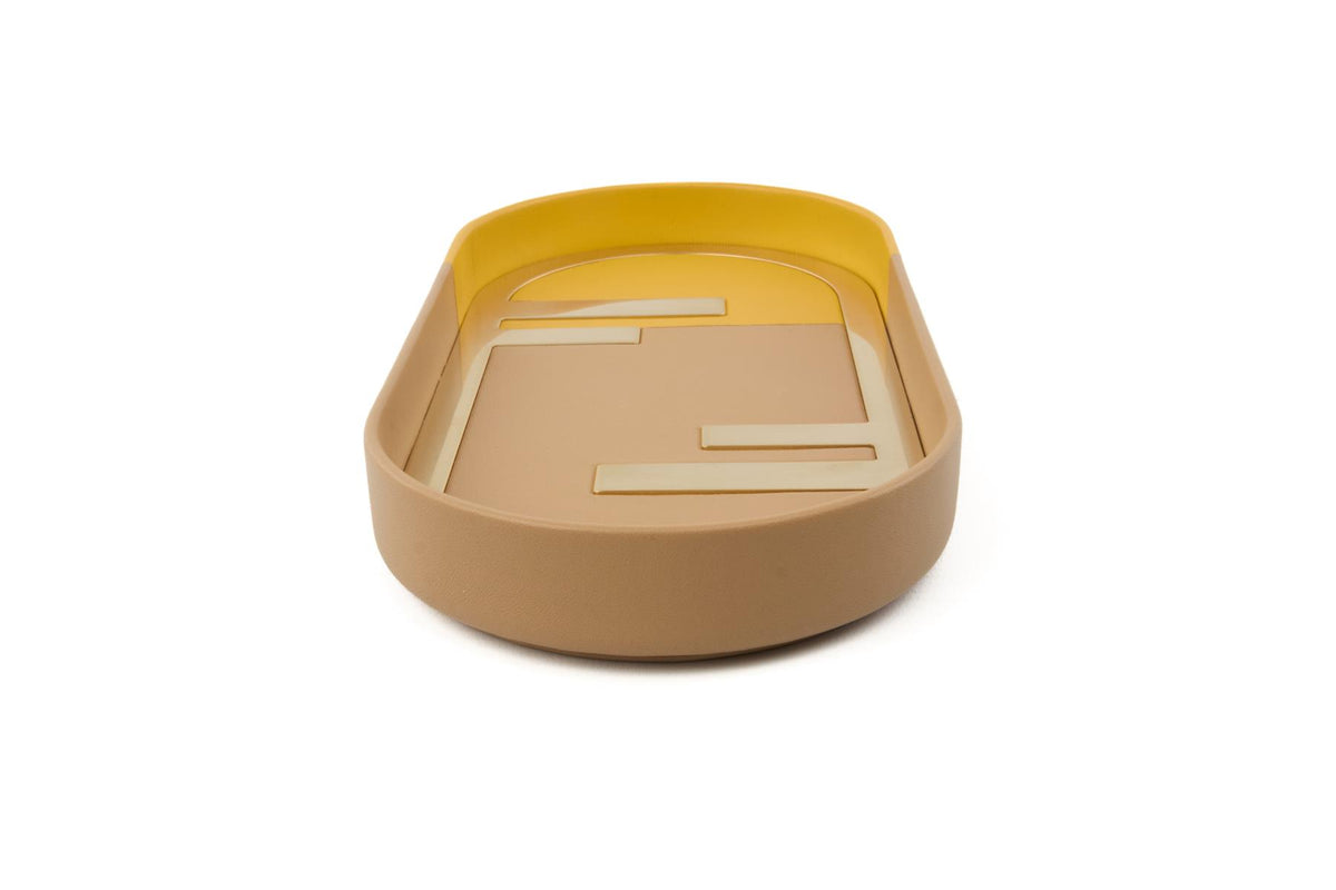 FENDI YELLOW O'LOCK OVAL LEATHER TRAY