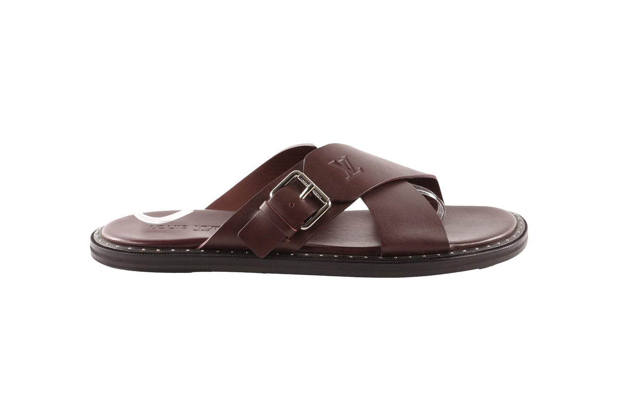 LOUIS VUITTON MAROON MEN'S LEATHER SANDALS EU 41.5 UK 7.5 US 8.5