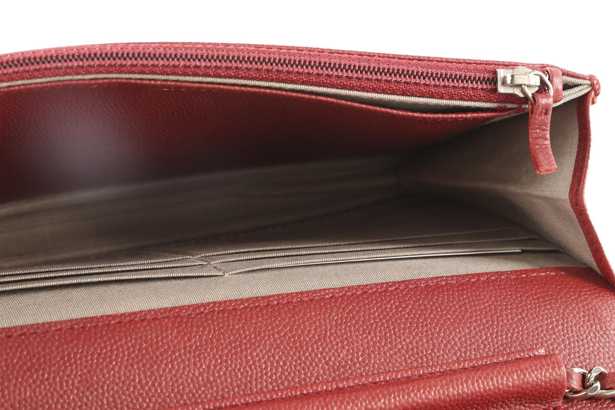 CHANEL RED 2012 SEVRUGA WALLET ON CHAIN CAVIAR LEATHER CROSSBODY BAG