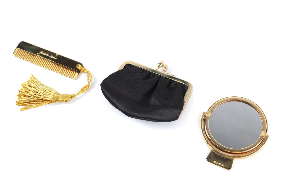 JUDITH LEIBER BLACK VINTAGE CRYSTAL AND SATIN CLUTCH