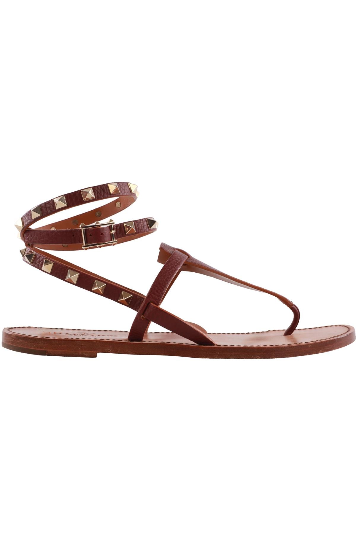 VALENTINO GARAVANI MAROON ROCKSTUD LEATHER SANDALS EU 39 UK 6 US 9