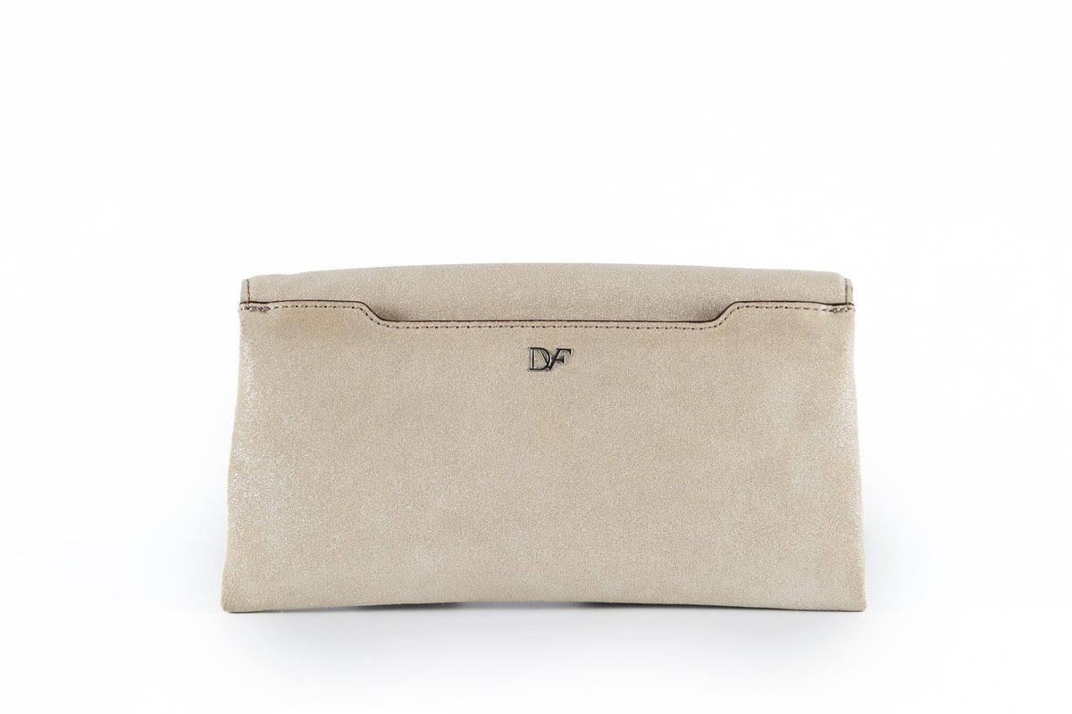 DIANE VON FURSTENBERG BEIGE CRYSTAL AND SUEDE CLUTCH