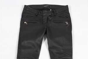 BALMAIN BLACK LEATHER FLARED PANTS FR 36 UK 8