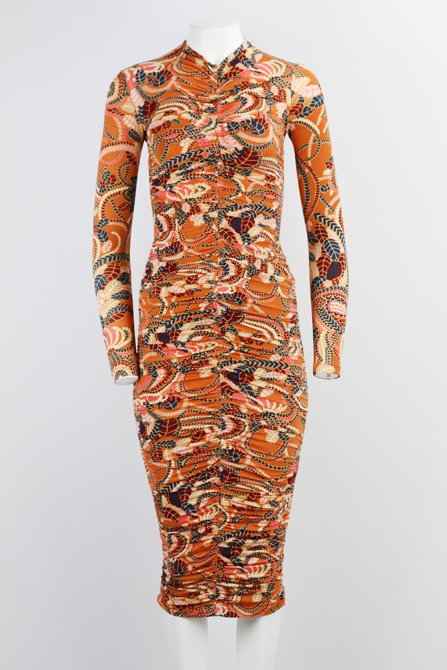 A.L.C. RUCHED PRINTED STRETCH CREPE MIDI DRESS XSMALL