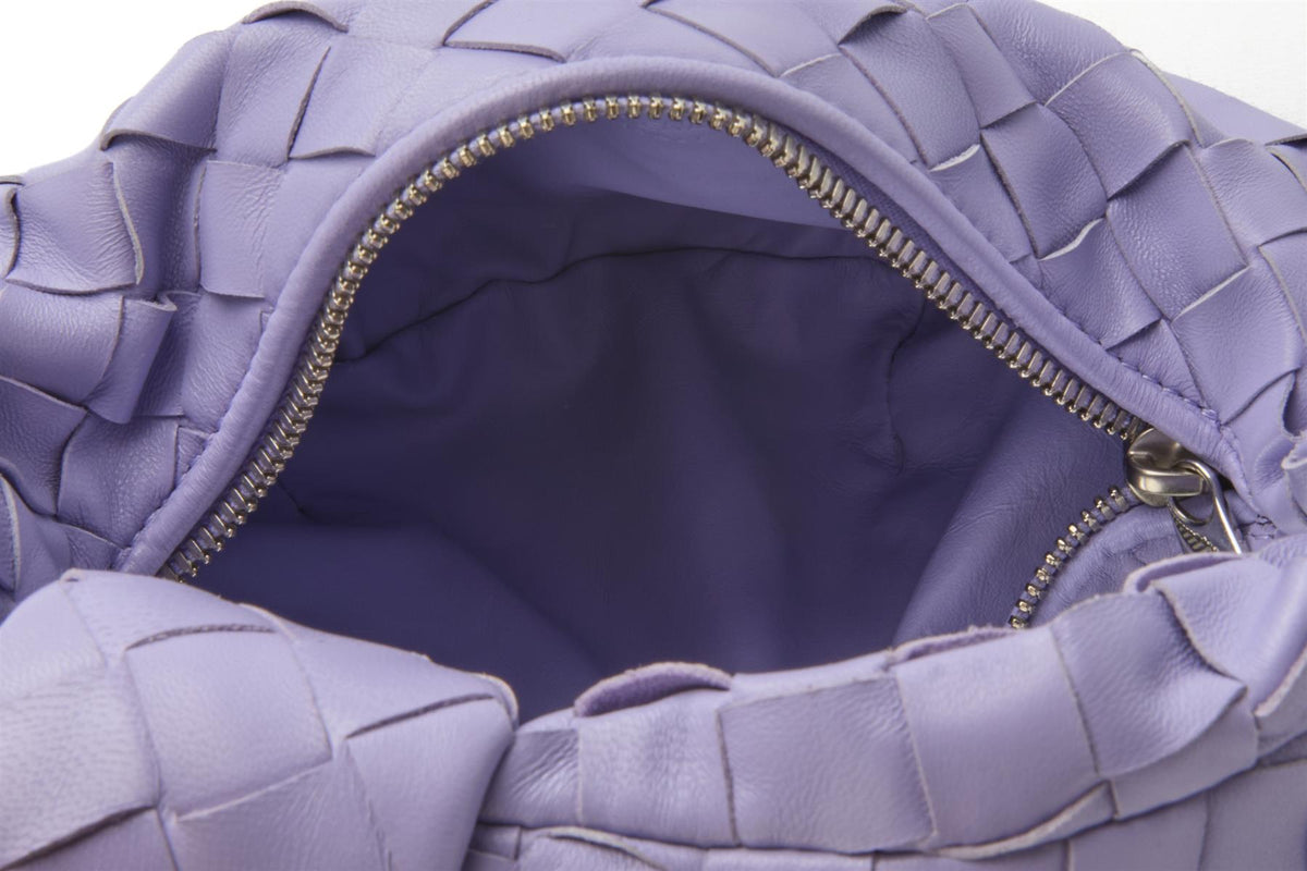 BOTTEGA VENETA PURPLE JODIE MINI INTRECCIATO LEATHER TOTE BAG