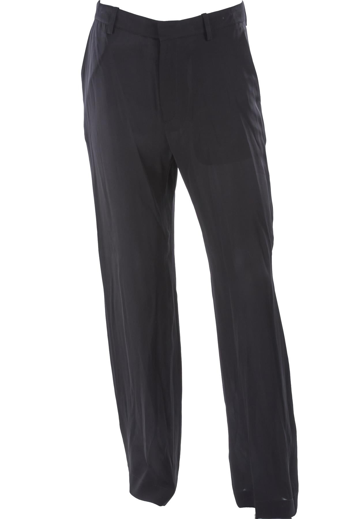 BLACK MEN'S SILK STRAIGHT LEG PANTS