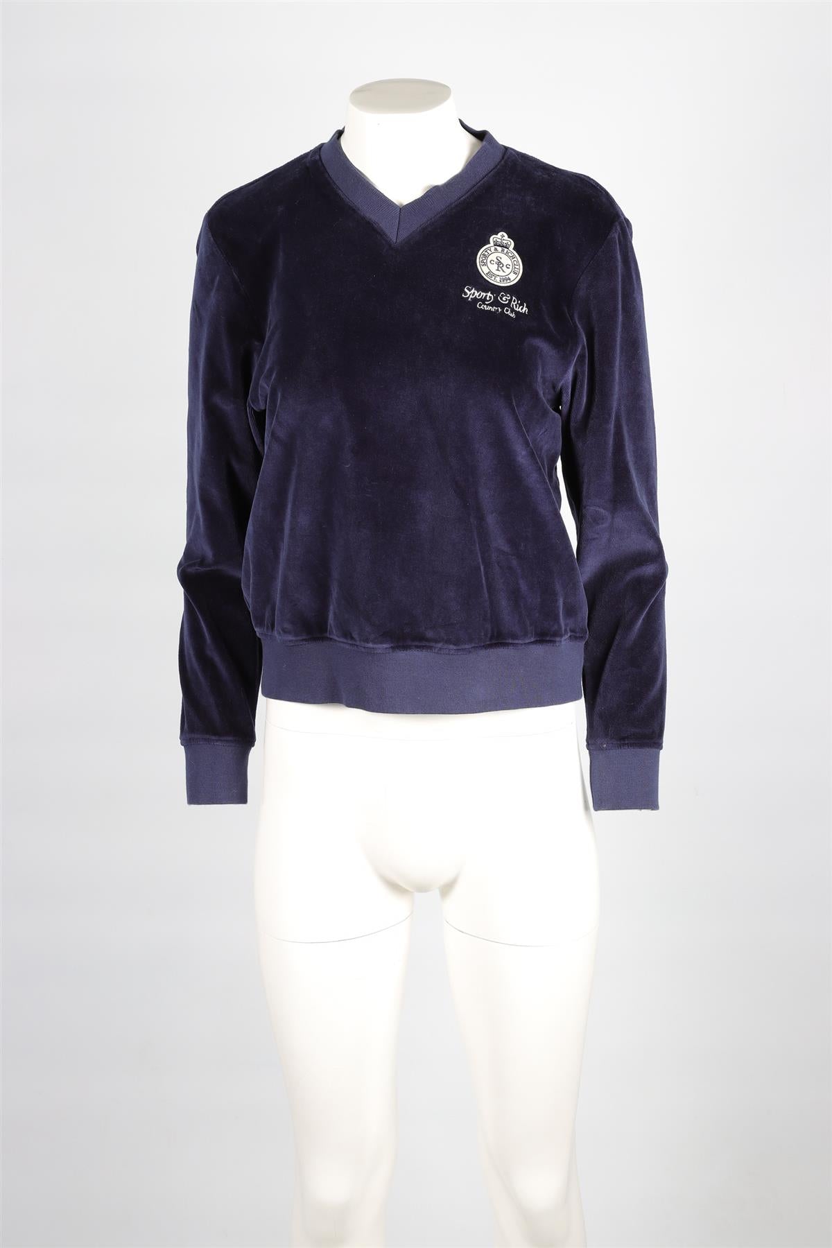 SPORTY & RICH NAVY VELVET SWEATSHIRT XSMALL