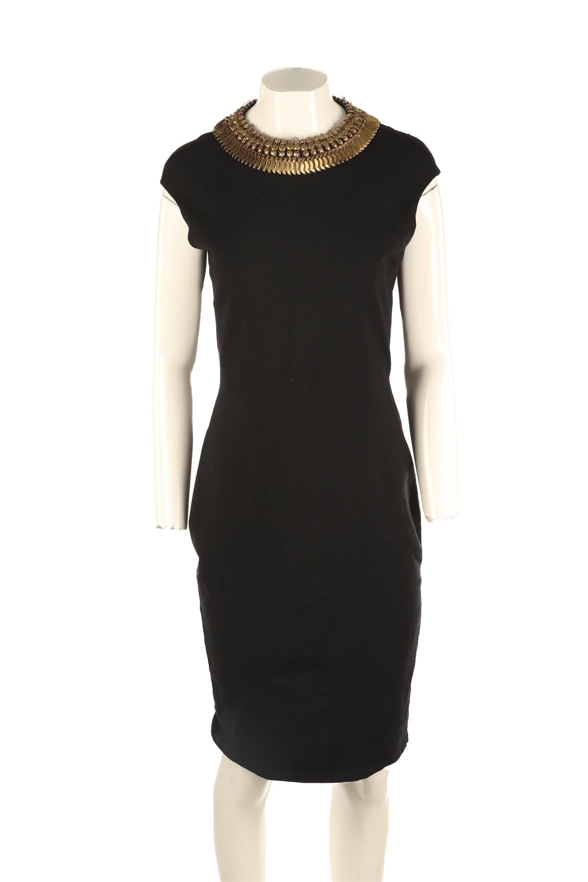 ALEXANDER MCQUEEN BLACK WOOL MIDI DRESS MEDIUM