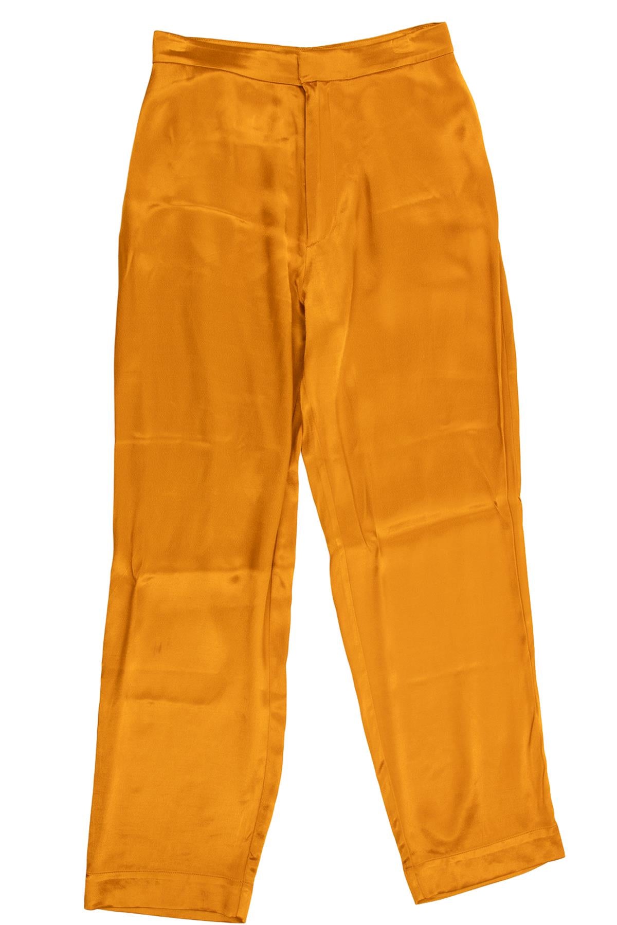 ASCENO GOLD SILK TAPERED PANTS SMALL