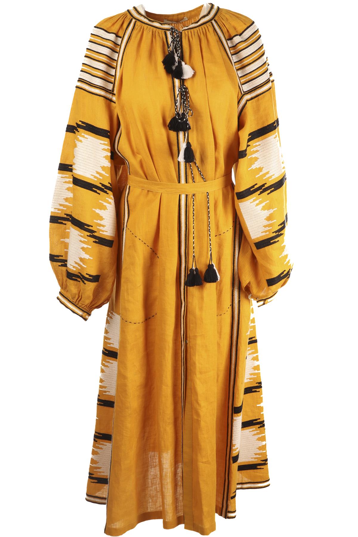 VITA KIN YELLOW LINEN MAXI DRESS SMALL