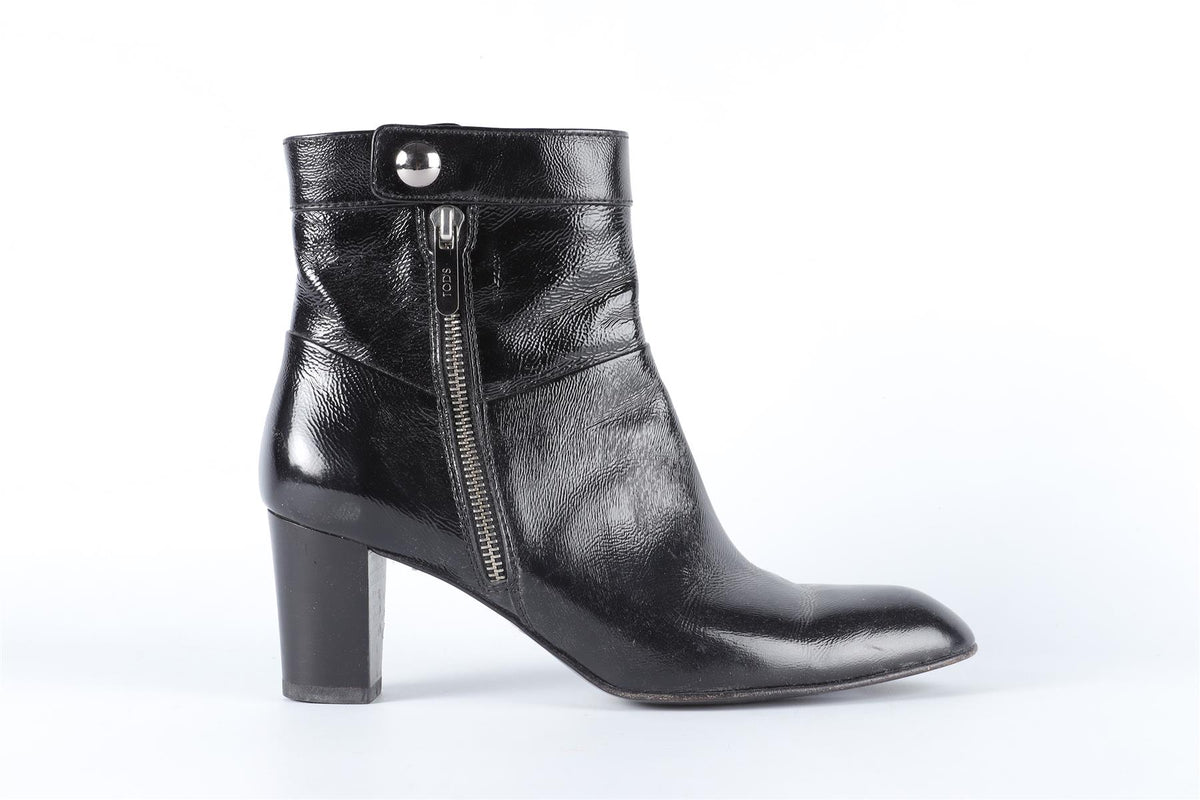 TOD'S BLACK PATENT LEATHER ANKLE BOOTS EU 38.5 UK 5.5 US 8.5