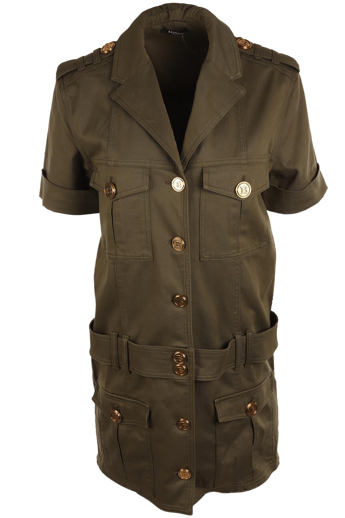 BALMAIN GREEN COTTON MINI DRESS FR 42 UK 14