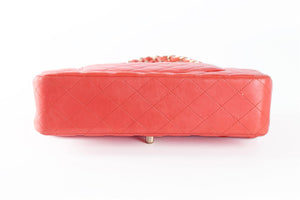 CHANEL ORANGE 2010 CLASSIC DOUBLE FLAP MEDIUM QUILTED LEATHER SHOULDER BAG