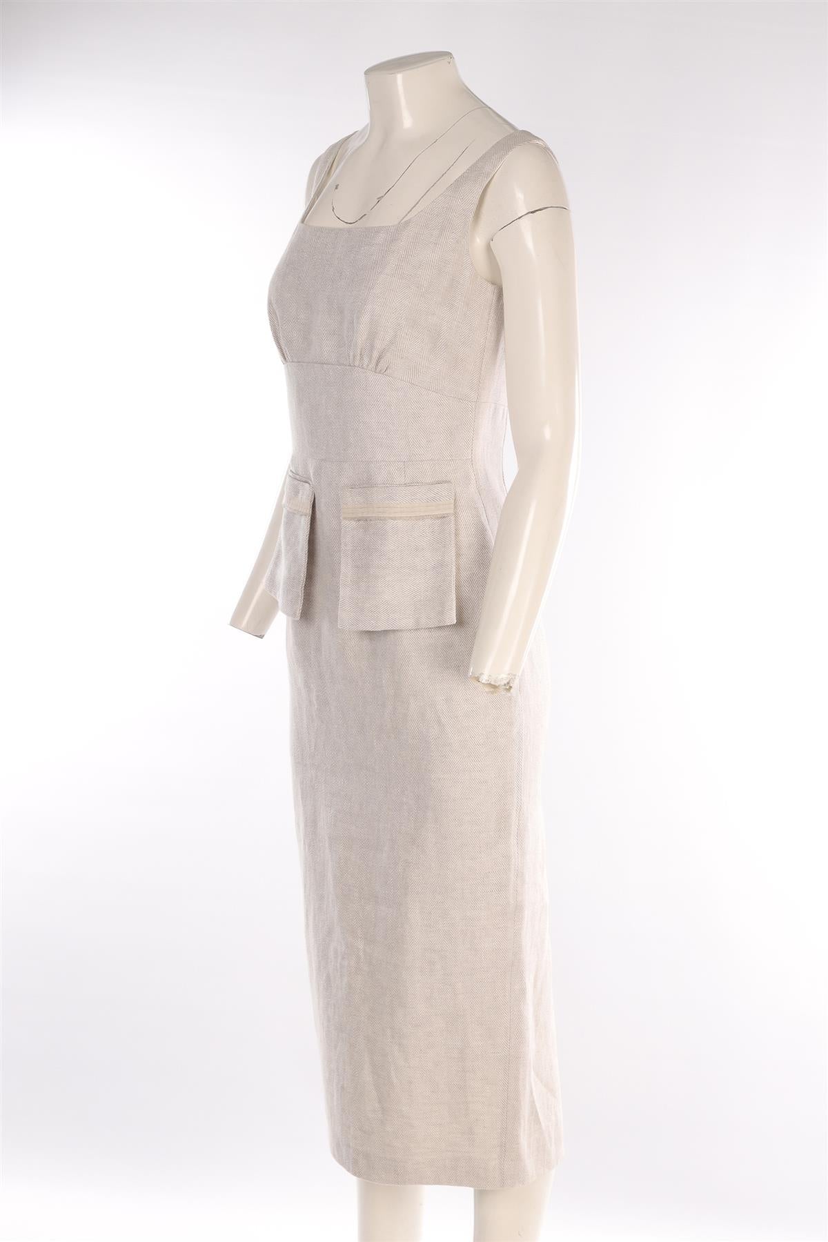 CARL KAPP GREY LINEN MIDI DRESS UK 8