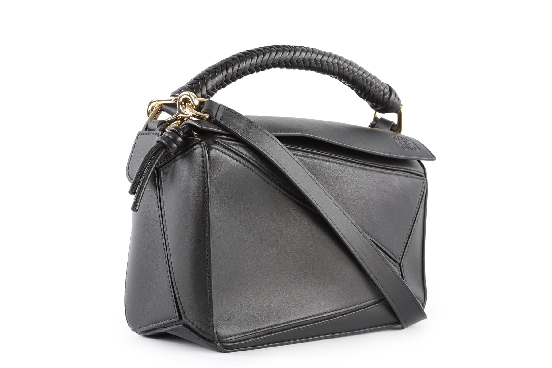 LOEWE BLACK PUZZLE SMALL LEATHER TOTE BAG