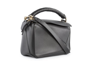 LOEWE BLACK PUZZLE SMALL LEATHER TOTE BAG