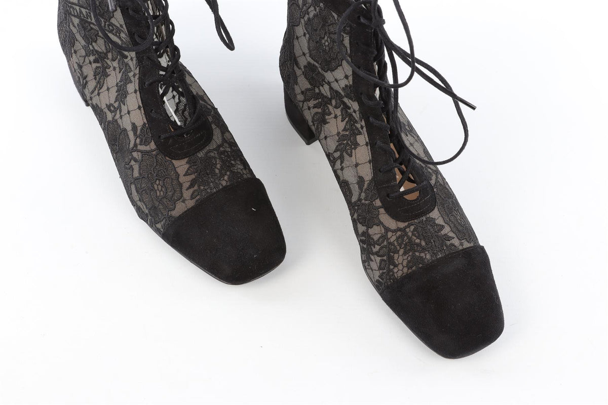 CHRISTIAN DIOR BLACK NAUGHTILY-D SUEDE ANKLE BOOTS EU 37.5 UK 4.5 US 7.5