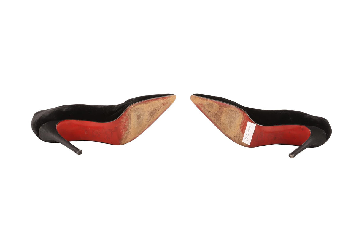 CHRISTIAN LOUBOUTIN BLACK VELVET PUMPS EU 38 UK 5 US 8