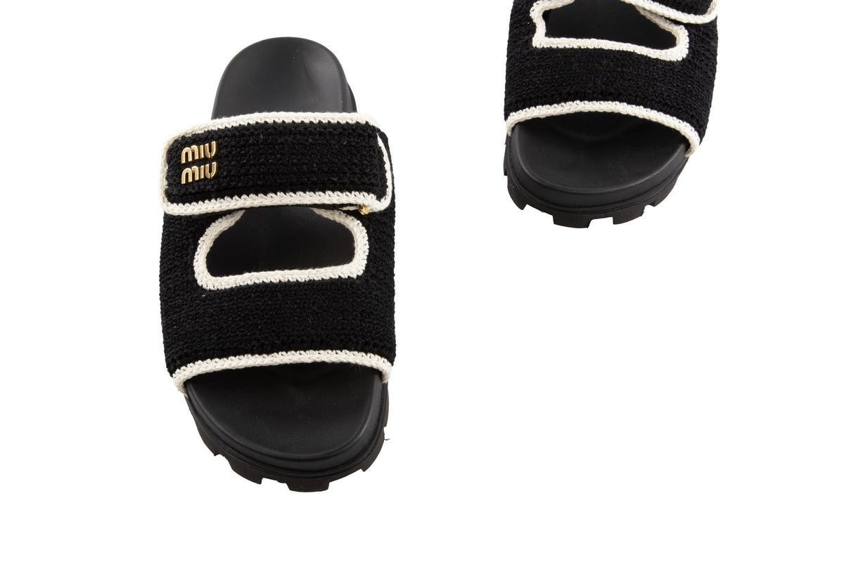 MIU MIU BLACK CROCHET SLIDES EU 38 UK 5