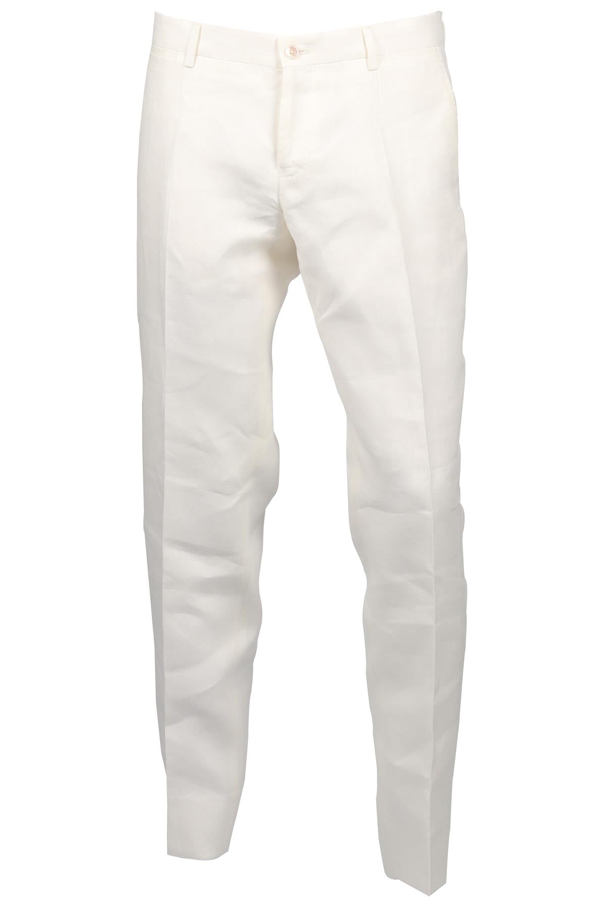 DOLCE & GABBANA WHITE MEN'S LINEN STRAIGHT LEG PANTS IT 48 UK 32