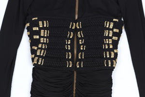 BALMAIN BLACK CRYSTAL AND JERSEY MINI DRESS FR 36 UK 8